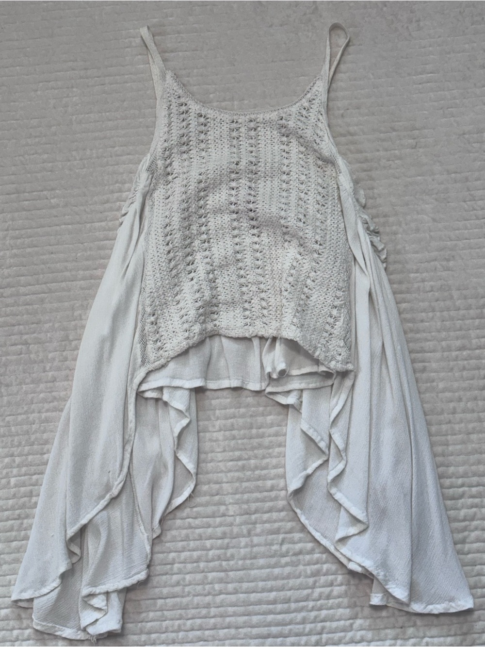Poof! Cream Crochet Front Tank Top with Ruffled Drape Sides | Boho